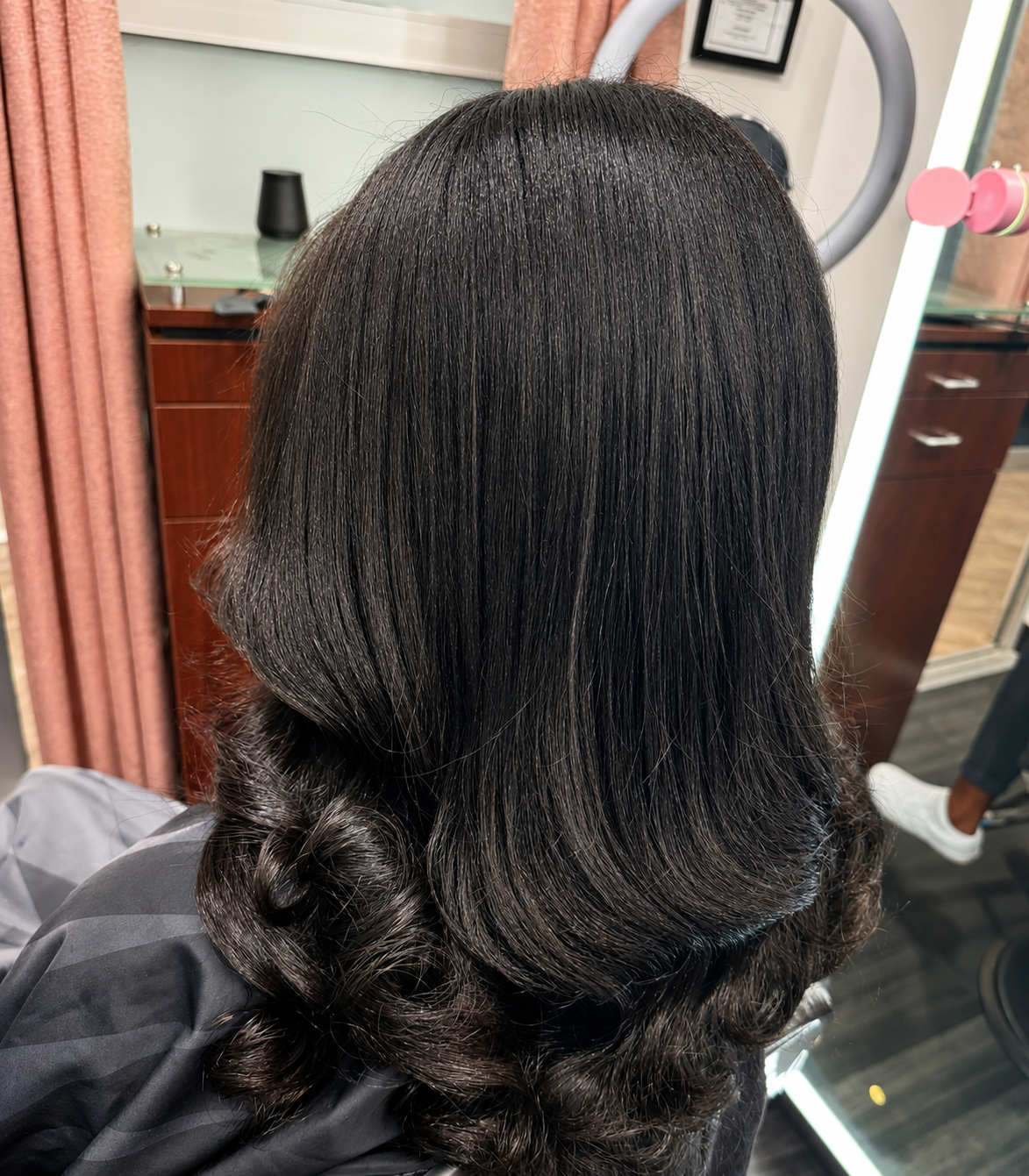 Silk Press — Shampoo, conditioning, scalp massage, and thermal styling